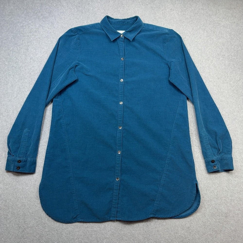 J Jill Shirt Womens Medium Tall Teal Blue Corduroy Long Sleeve Button Tunic
